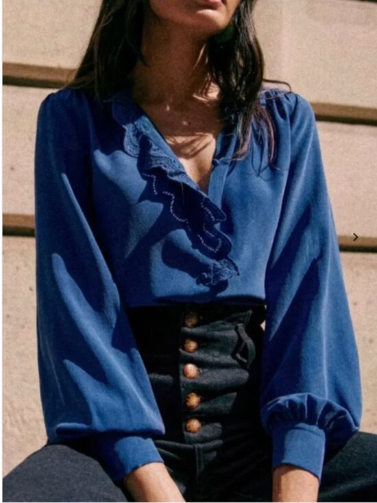 Sezane Tops - BEST Sezane Chlo Silk Shirt Blouse FR34/US2 Bright Blue French Classic